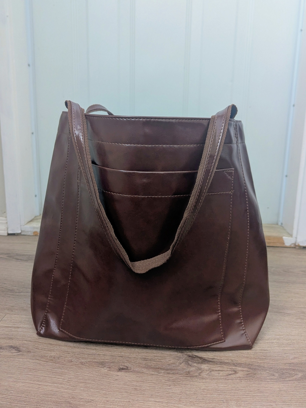 Brown Tote Bag with Front Pocket